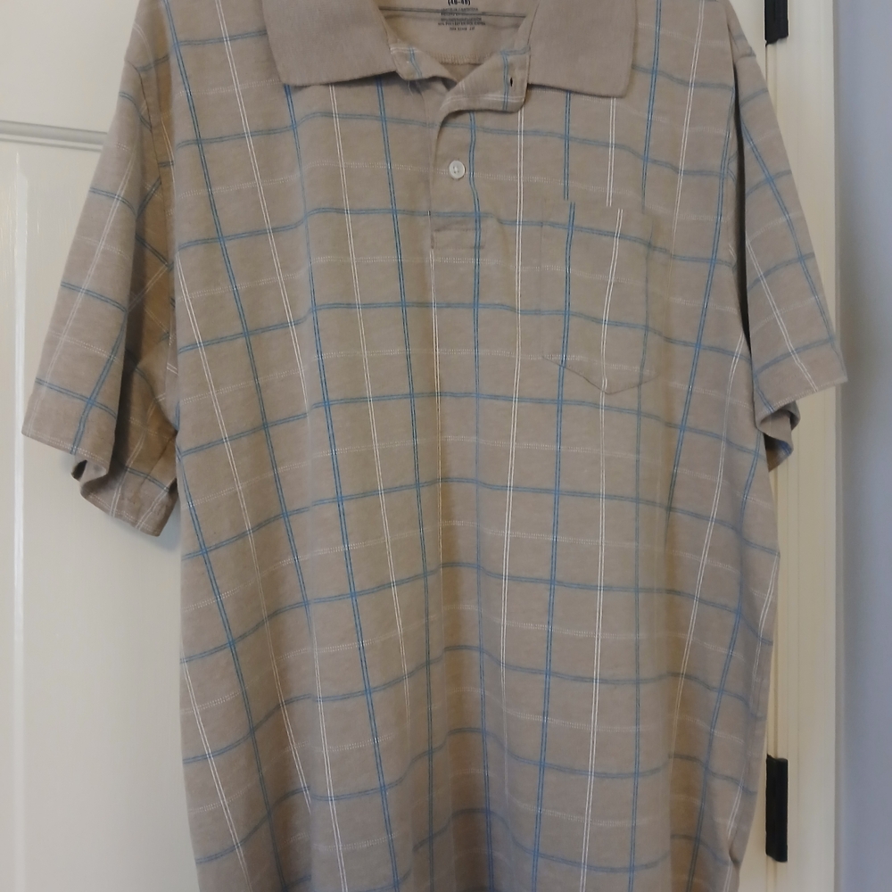 George Tan and Blue Plaid Polo Shirt